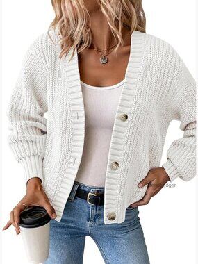 Oversized Chunky Knit Cardigan, V-Neck Button Down Sweater for Layering